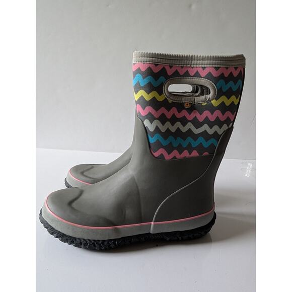 BOGS K Grasp‎ Waterproof Rain Snow Boots Stripes Gray Stripes Youth 6 - Picture 4 of 9